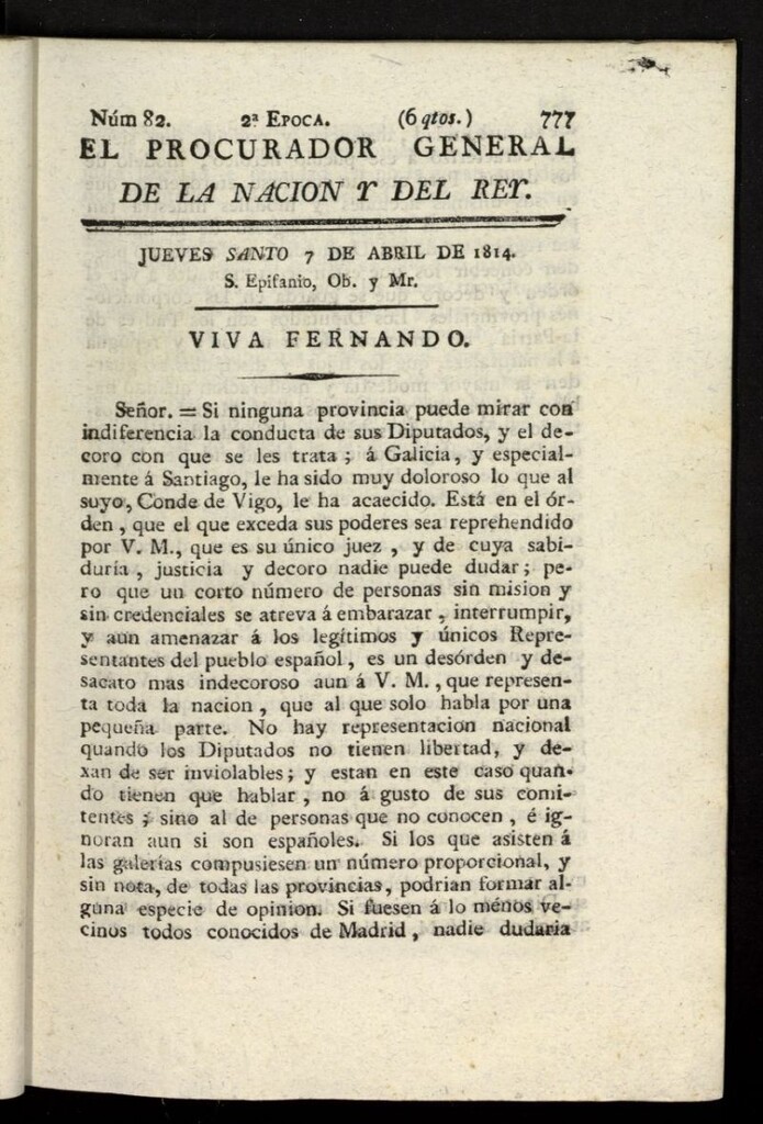 Miniatura de El Procurador General de la Nación y del Rey (Madrid) del 7 de abril de 1814, nº 82