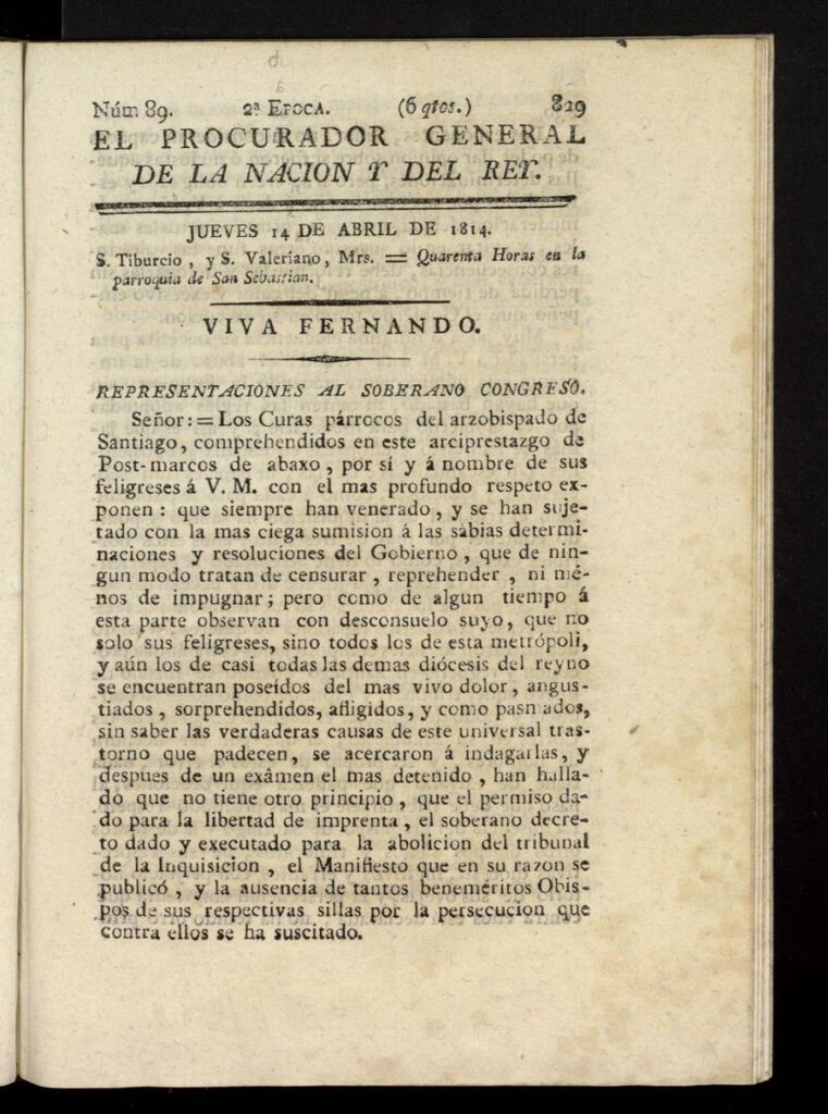 Miniatura de El Procurador General de la Nación y del Rey (Madrid) del 14 de abril de 1814, nº 89