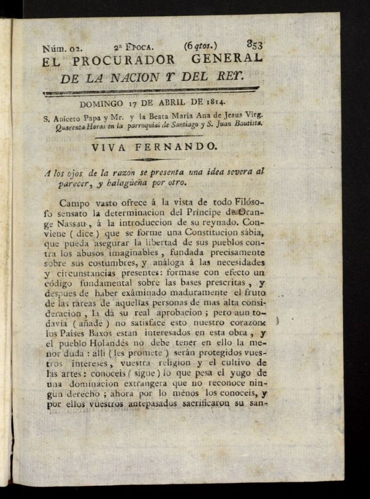 Miniatura de El Procurador General de la Nación y del Rey (Madrid) del 17 de abril de 1814, nº 92