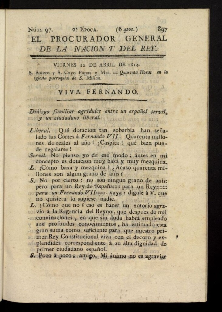 Miniatura de El Procurador General de la Nación y del Rey (Madrid) del 22 de abril de 1814, nº 97