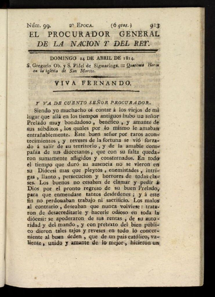 Miniatura de El Procurador General de la Nación y del Rey (Madrid) del 24 de abril de 1814, nº 99