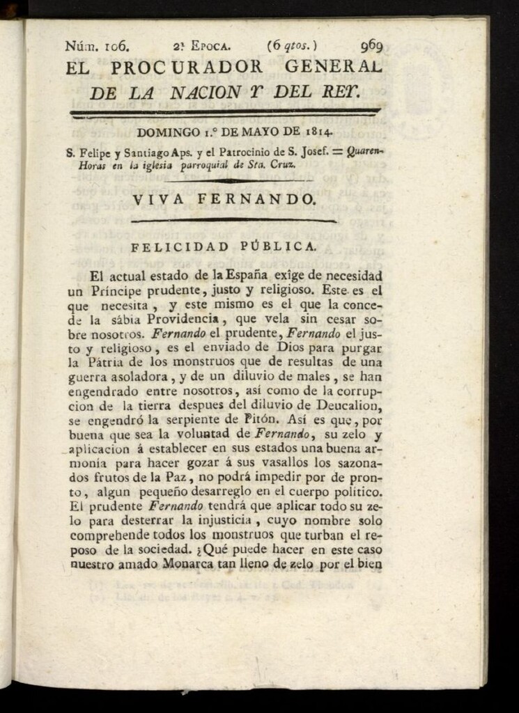 Miniatura de El Procurador General de la Nación y del Rey (Madrid) del 1 de mayo de 1814, nº 106