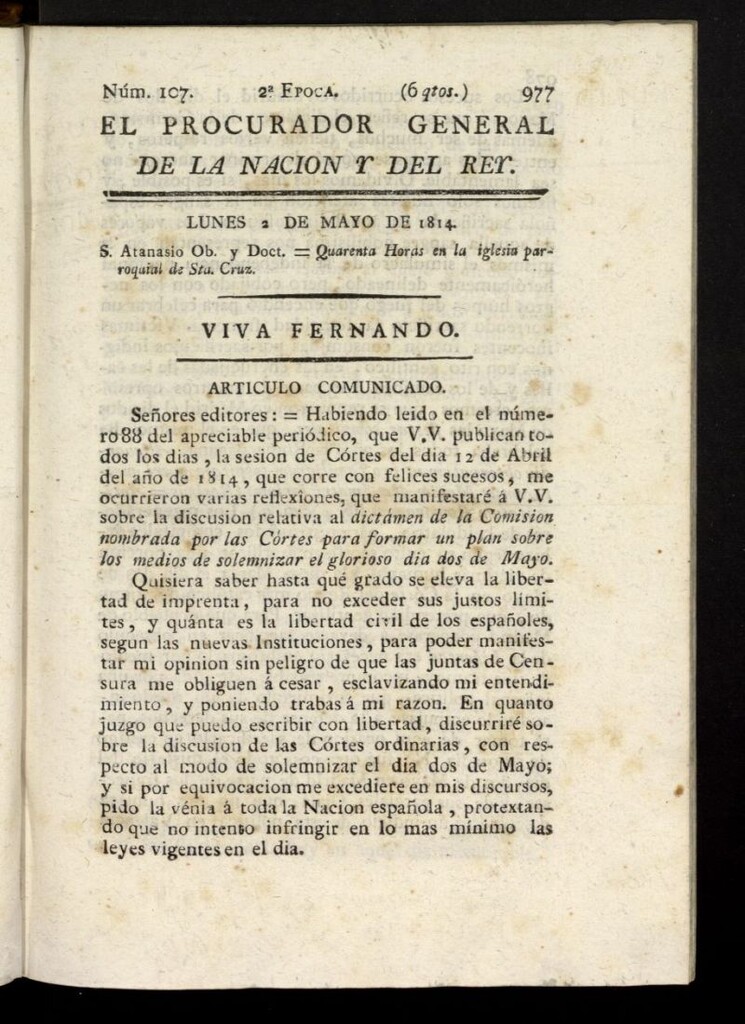 Miniatura de El Procurador General de la Nación y del Rey (Madrid) del 2 de mayo de 1814, nº 107