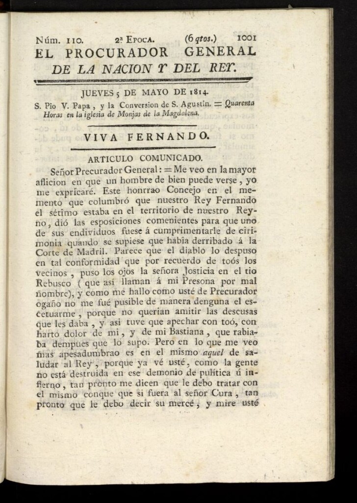 Miniatura de El Procurador General de la Nación y del Rey (Madrid) del 5 de mayo de 1814, nº 110
