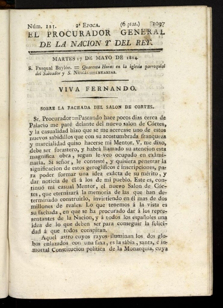 Miniatura de El Procurador General de la Nación y del Rey (Madrid) del 17 de mayo de 1814, nº 121