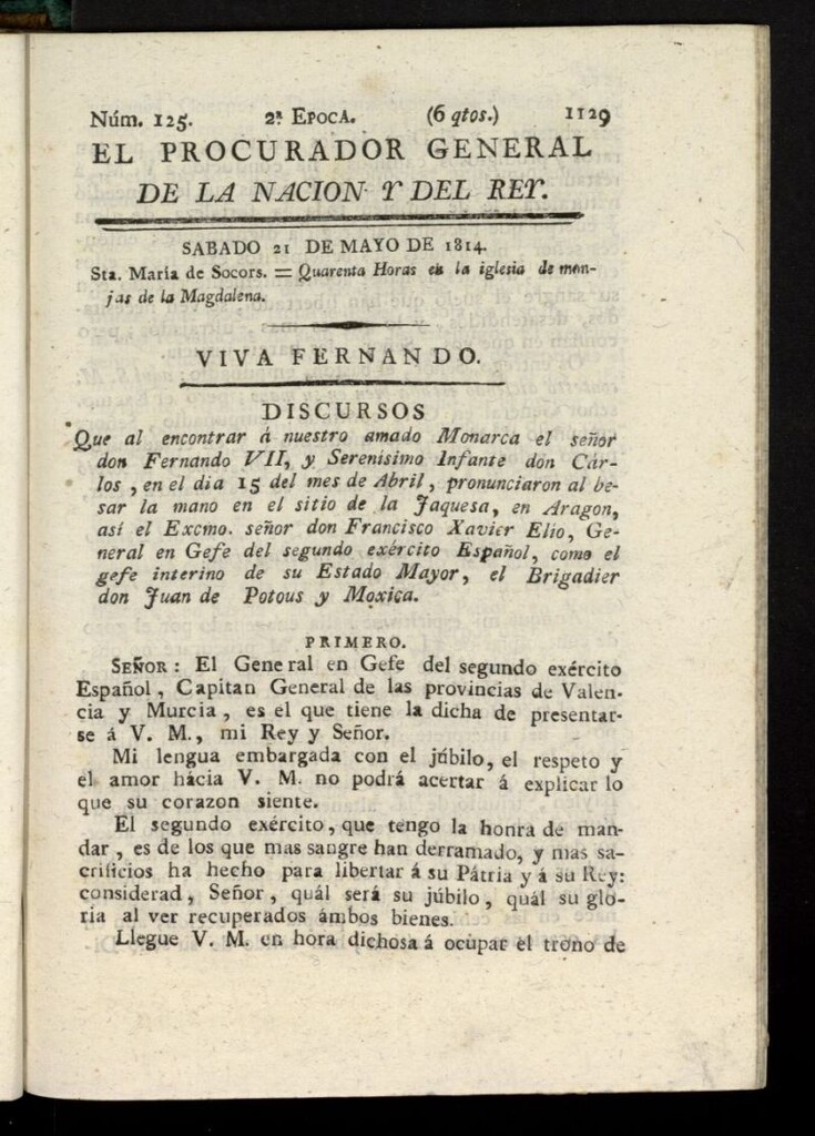 Miniatura de El Procurador General de la Nación y del Rey (Madrid) del 21 de mayo de 1814, nº 125