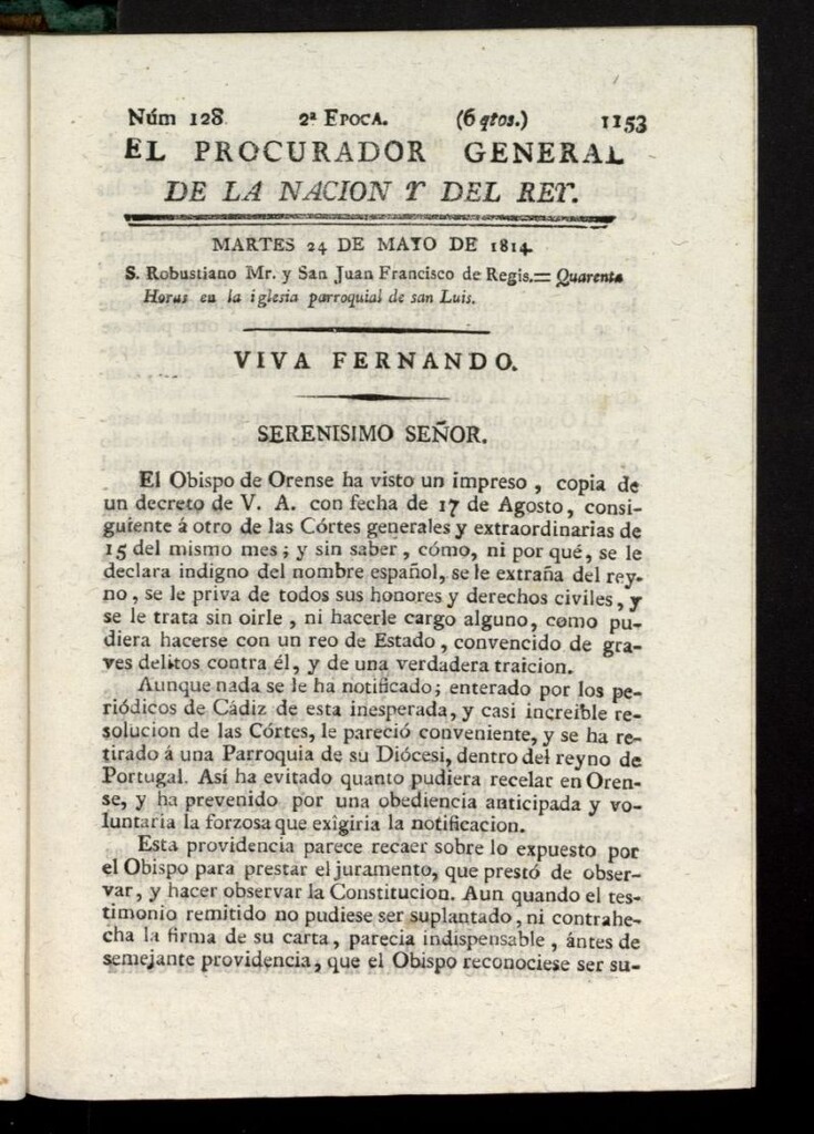 Miniatura de El Procurador General de la Nación y del Rey (Madrid) del 24 de mayo de 1814, nº 128