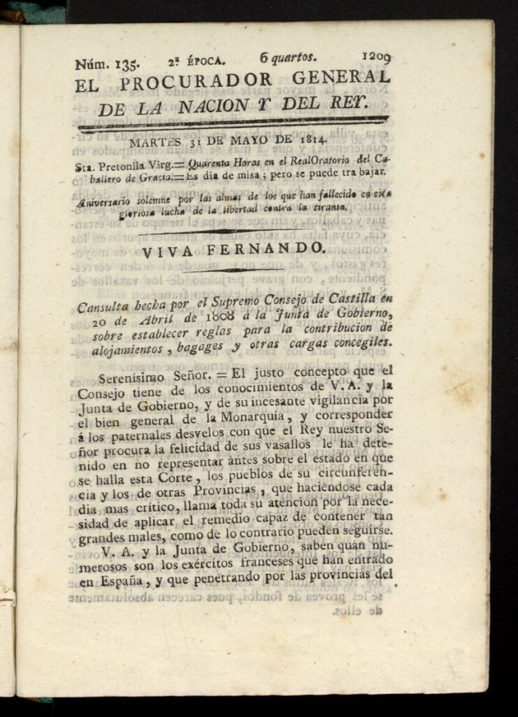 Miniatura de El Procurador General de la Nación y del Rey (Madrid) del 31 de mayo de 1814, nº 135