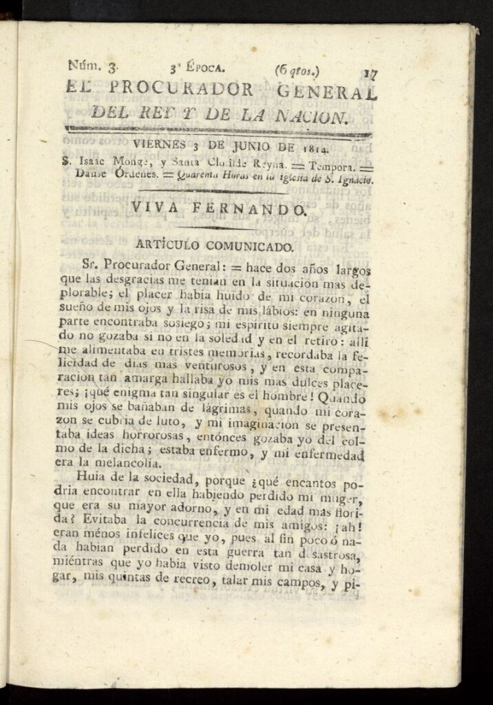 Miniatura de El Procurador General de la Nación y del Rey (Madrid) del 3 de junio de 1814, nº 3