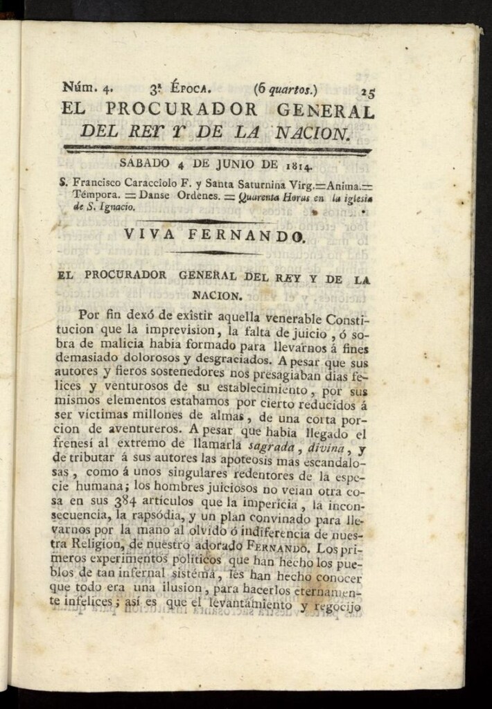 Miniatura de El Procurador General de la Nación y del Rey (Madrid) del 4 de junio de 1814, nº 4