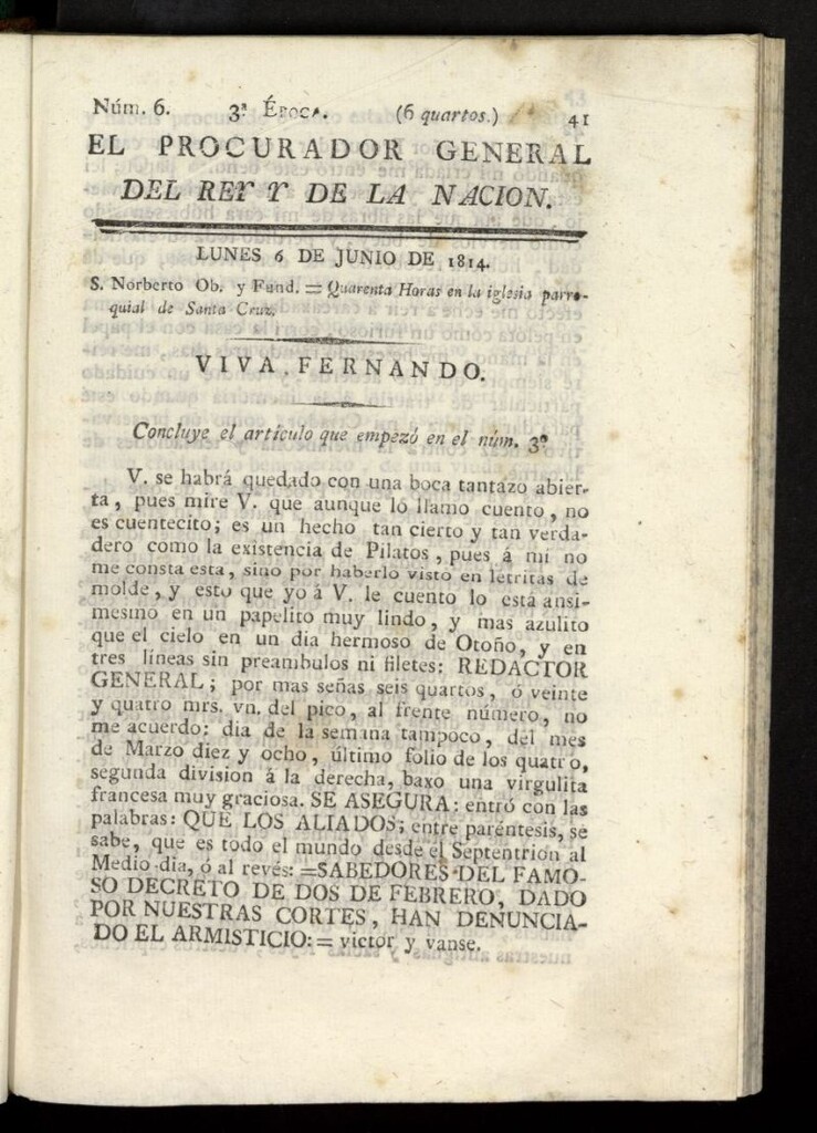Miniatura de El Procurador General de la Nación y del Rey (Madrid) del 6 de junio de 1814, nº 6