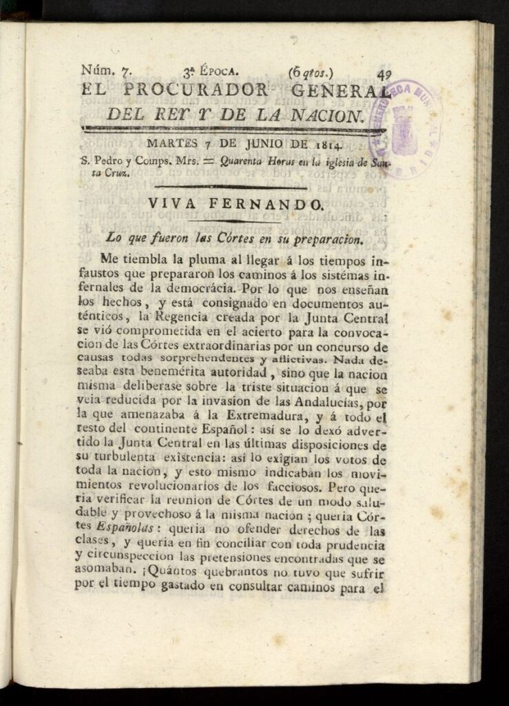 Miniatura de El Procurador General de la Nación y del Rey (Madrid) del 7 de junio de 1814, nº 7