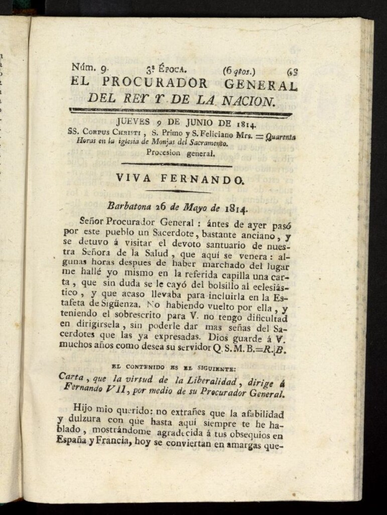 Miniatura de El Procurador General de la Nación y del Rey (Madrid) del 9 de junio de 1814, nº 9