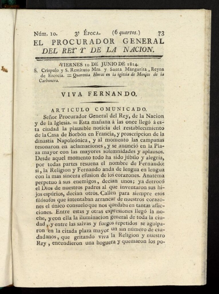 Miniatura de El Procurador General de la Nación y del Rey (Madrid) del 10 de junio de 1814, nº 10