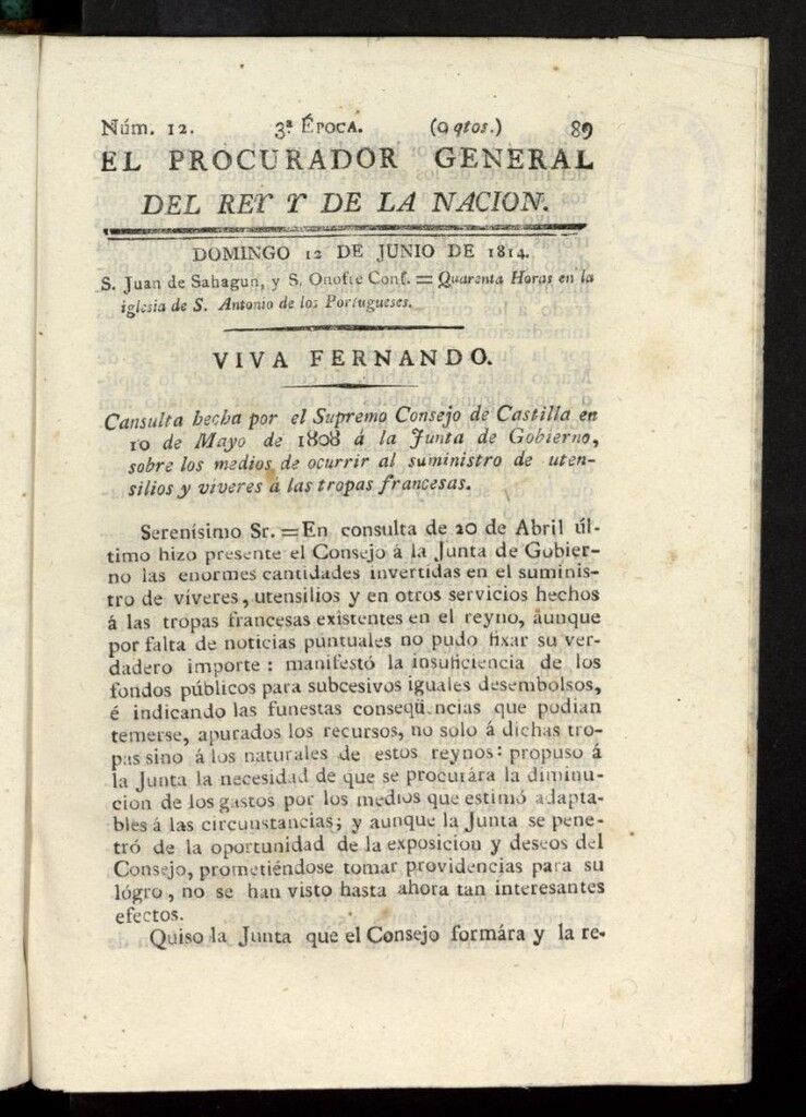 Miniatura de El Procurador General de la Nación y del Rey (Madrid) del 12 de junio de 1814, nº 12