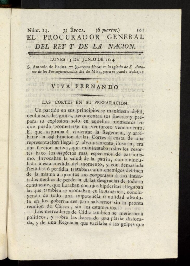 Miniatura de El Procurador General de la Nación y del Rey (Madrid) del 13 de junio de 1814, nº 13