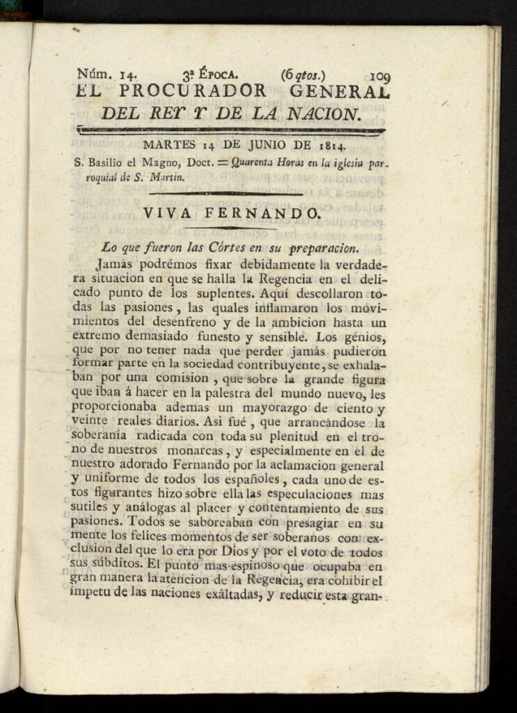 Miniatura de El Procurador General de la Nación y del Rey (Madrid) del 14 de junio de 1814, nº 14