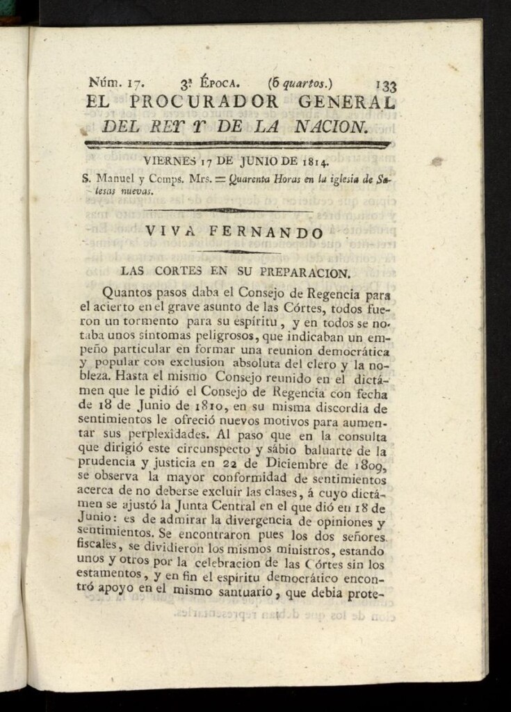 Miniatura de El Procurador General de la Nación y del Rey (Madrid) del 17 de junio de 1814, nº 17