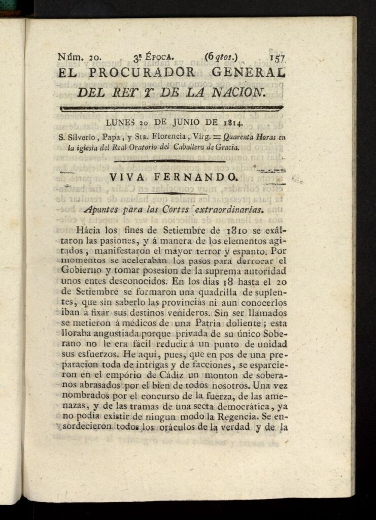 Miniatura de El Procurador General de la Nación y del Rey (Madrid) del 20 de junio de 1814, nº 20