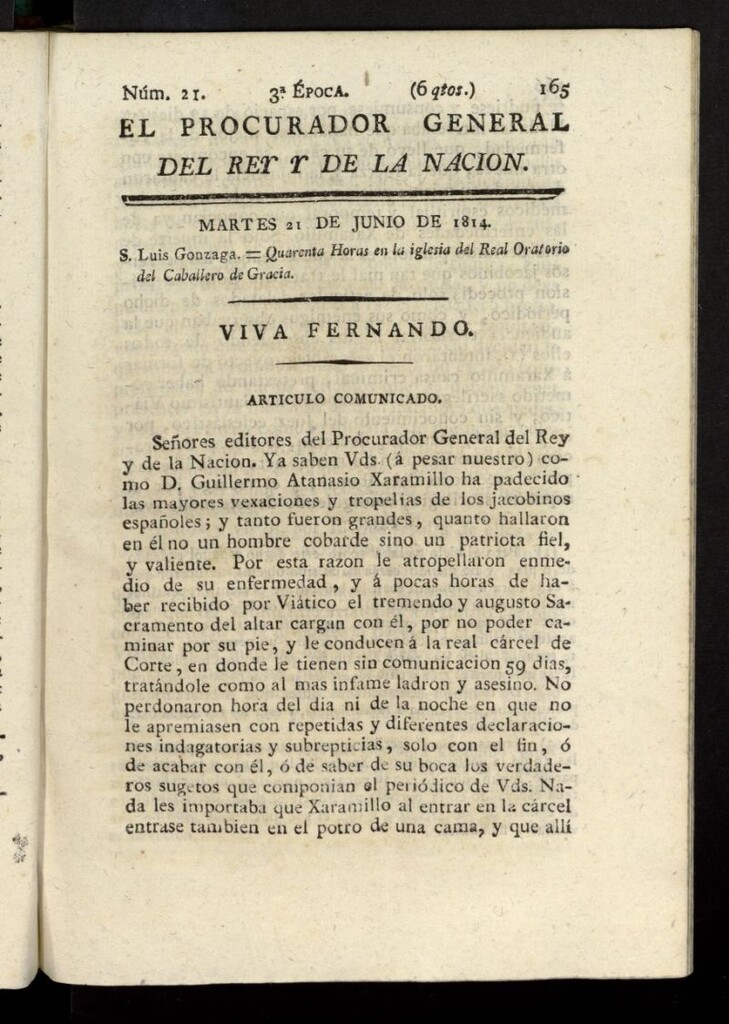 Miniatura de El Procurador General de la Nación y del Rey (Madrid) del 21 de junio de 1814, nº 21