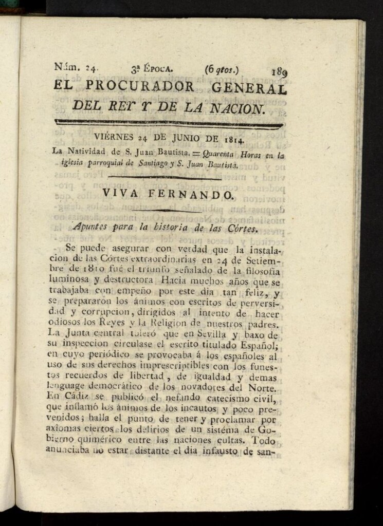 Miniatura de El Procurador General de la Nación y del Rey (Madrid) del 24 de junio de 1814, nº 24