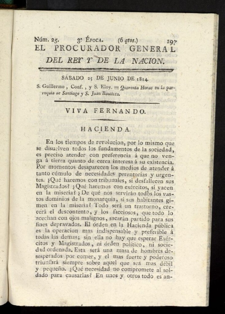 Miniatura de El Procurador General de la Nación y del Rey (Madrid) del 25 de junio de 1814, nº 25
