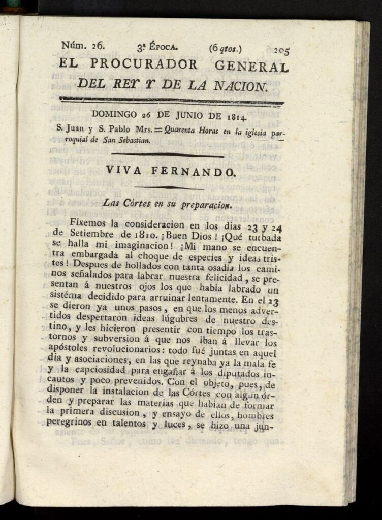 Miniatura de El Procurador General de la Nación y del Rey (Madrid) del 26 de junio de 1814, nº 26