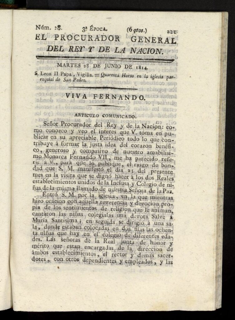 Miniatura de El Procurador General de la Nación y del Rey (Madrid) del 28 de junio de 1814, nº 28