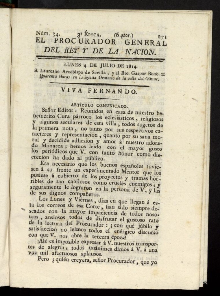 Miniatura de El Procurador General de la Nación y del Rey (Madrid) del 4 de julio de 1814, nº 34