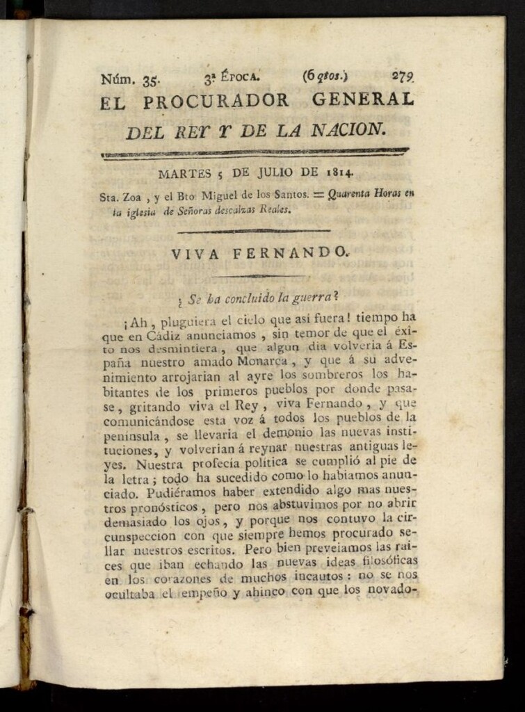 Miniatura de El Procurador General de la Nación y del Rey (Madrid) del 5 de julio de 1814, nº 35