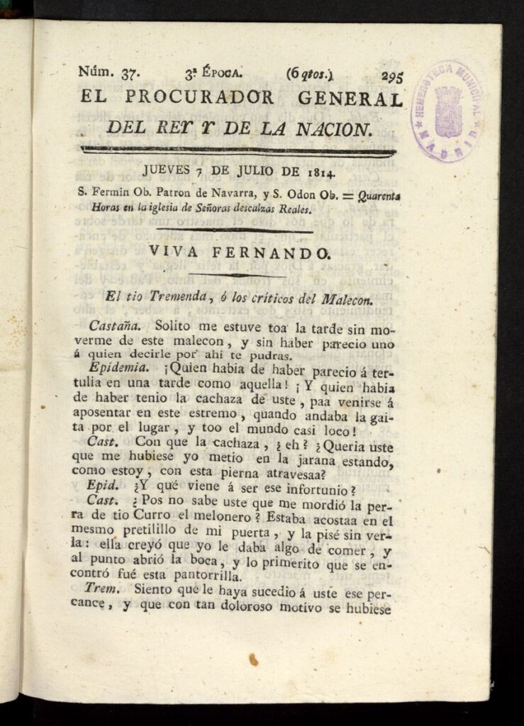 Miniatura de El Procurador General de la Nación y del Rey (Madrid) del 7 de julio de 1814, nº 37