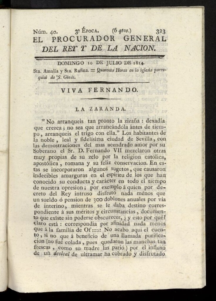 Miniatura de El Procurador General de la Nación y del Rey (Madrid) del 10 de julio de 1814, nº 40