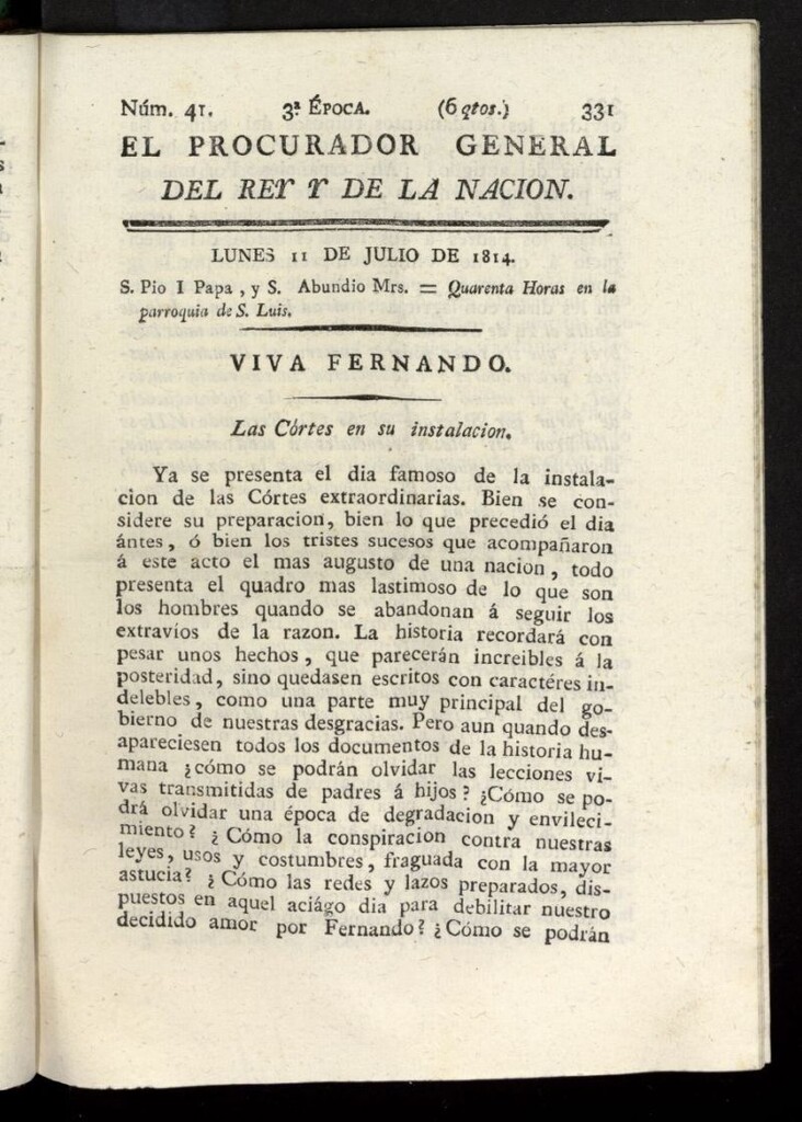 Miniatura de El Procurador General de la Nación y del Rey (Madrid) del 11 de julio de 1814, nº 41