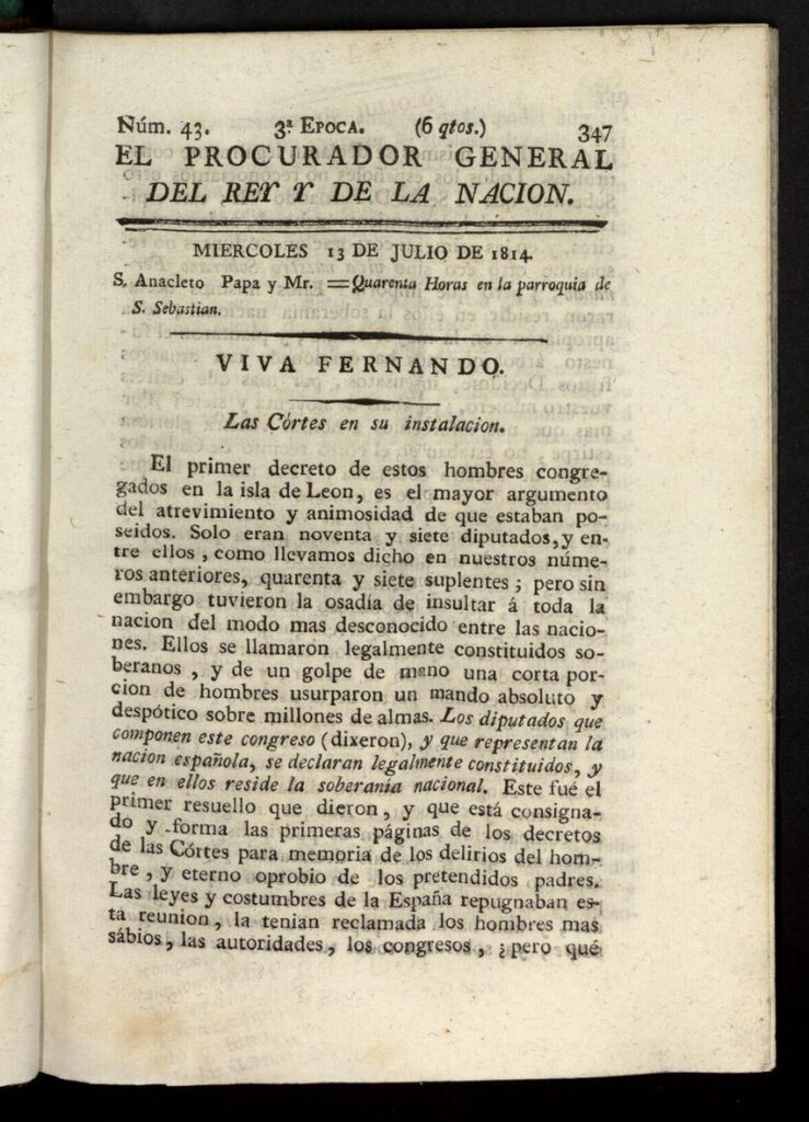 Miniatura de El Procurador General de la Nación y del Rey (Madrid) del 13 de julio de 1814, nº 43