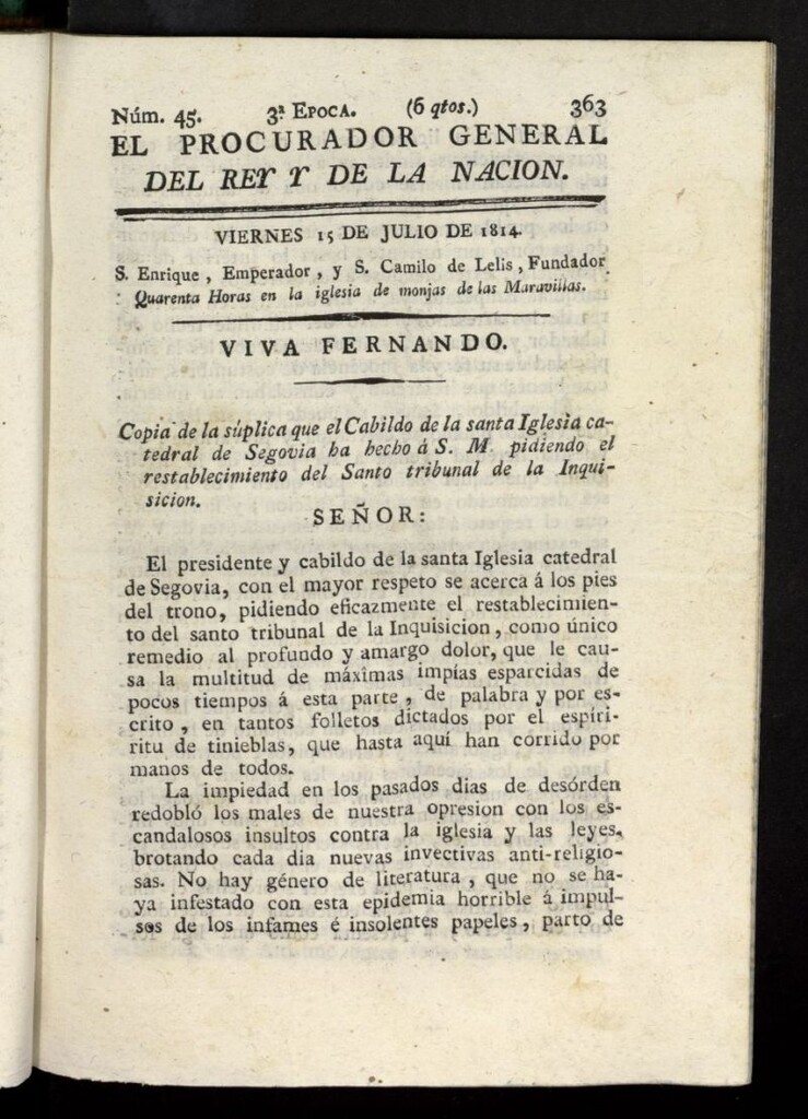 Miniatura de El Procurador General de la Nación y del Rey (Madrid) del 15 de julio de 1814, nº 45