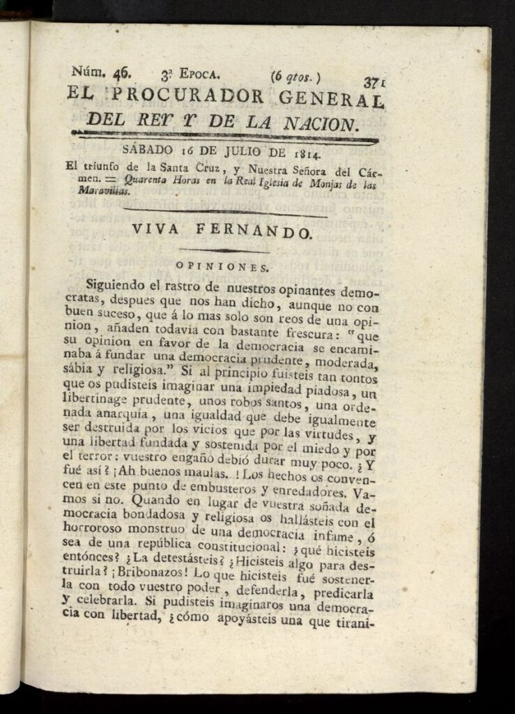 Miniatura de El Procurador General de la Nación y del Rey (Madrid) del 16 de julio de 1814, nº 46