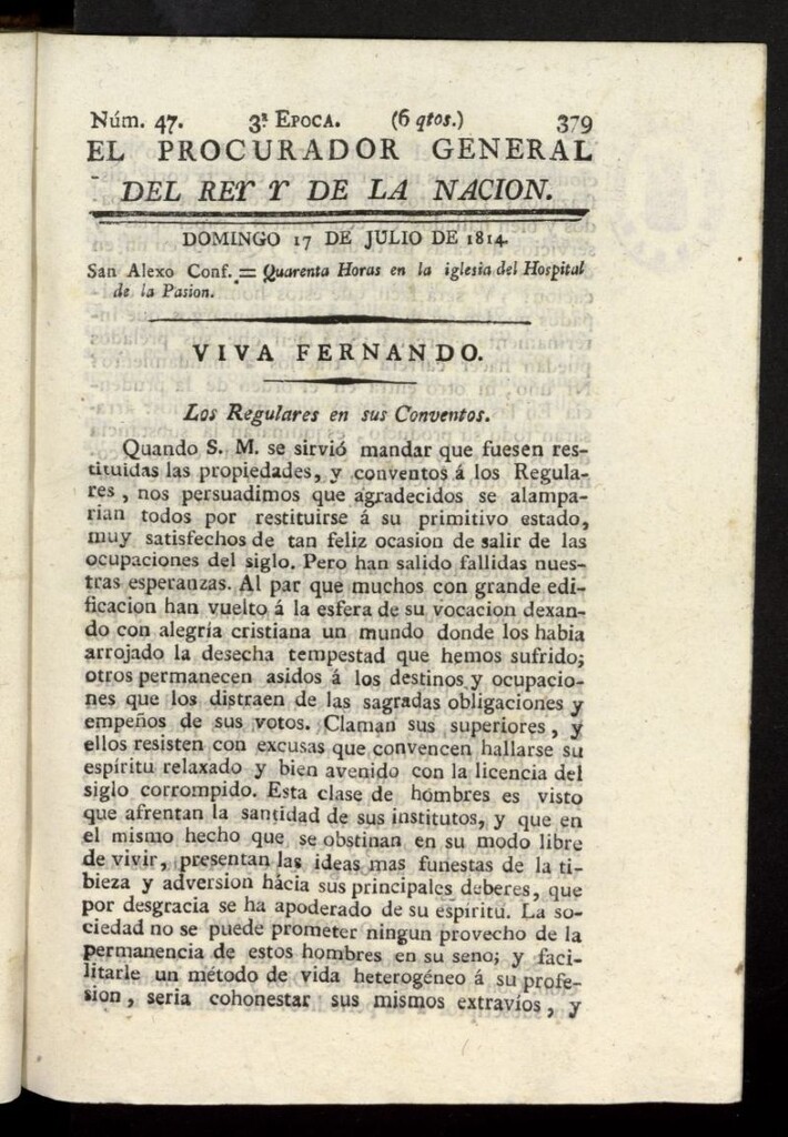 Miniatura de El Procurador General de la Nación y del Rey (Madrid) del 17 de julio de 1814, nº 47