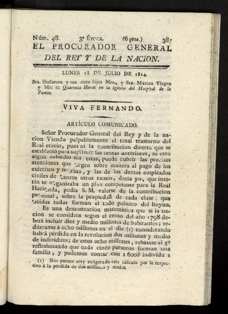 Miniatura de El Procurador General de la Nación y del Rey (Madrid) del 18 de julio de 1814, nº 48