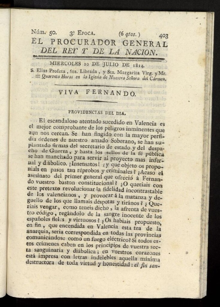 Miniatura de El Procurador General de la Nación y del Rey (Madrid) del 20 de julio de 1814, nº 50