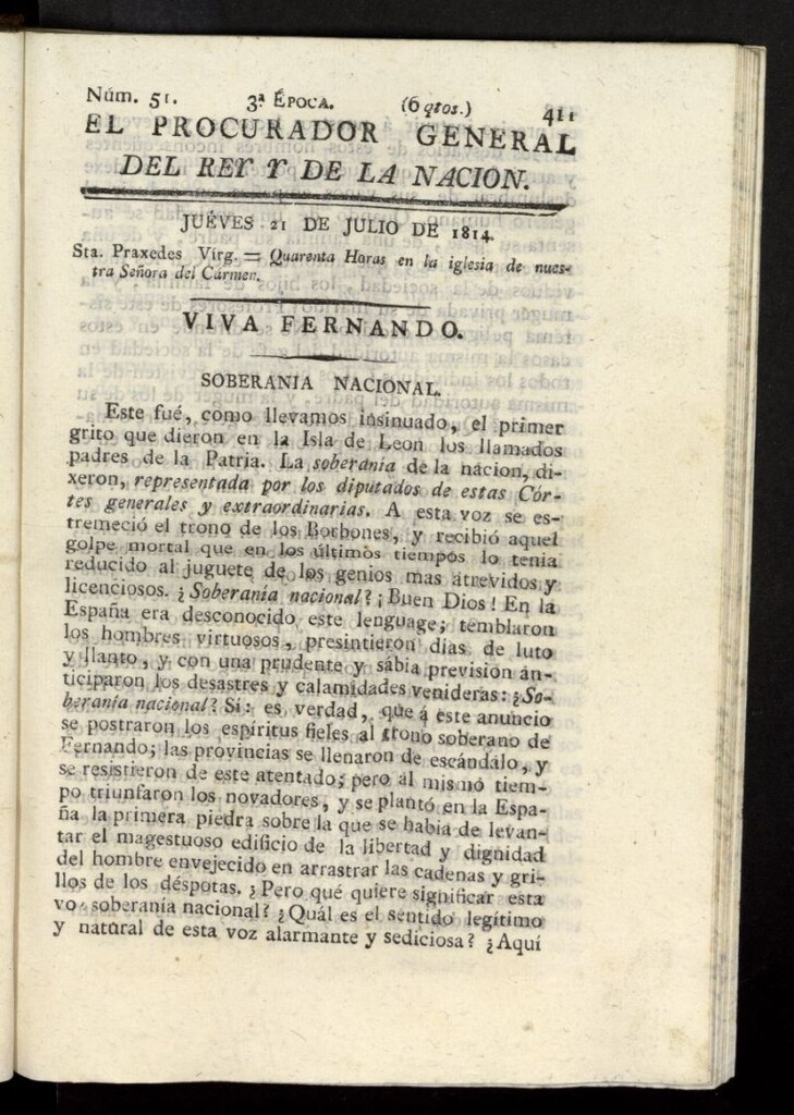 Miniatura de El Procurador General de la Nación y del Rey (Madrid) del 21 de julio de 1814, nº 51
