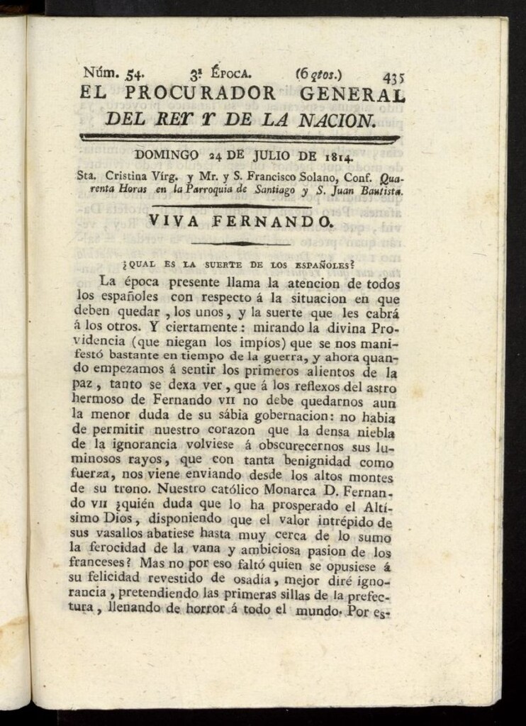 Miniatura de El Procurador General de la Nación y del Rey (Madrid) del 24 de julio de 1814, nº 54