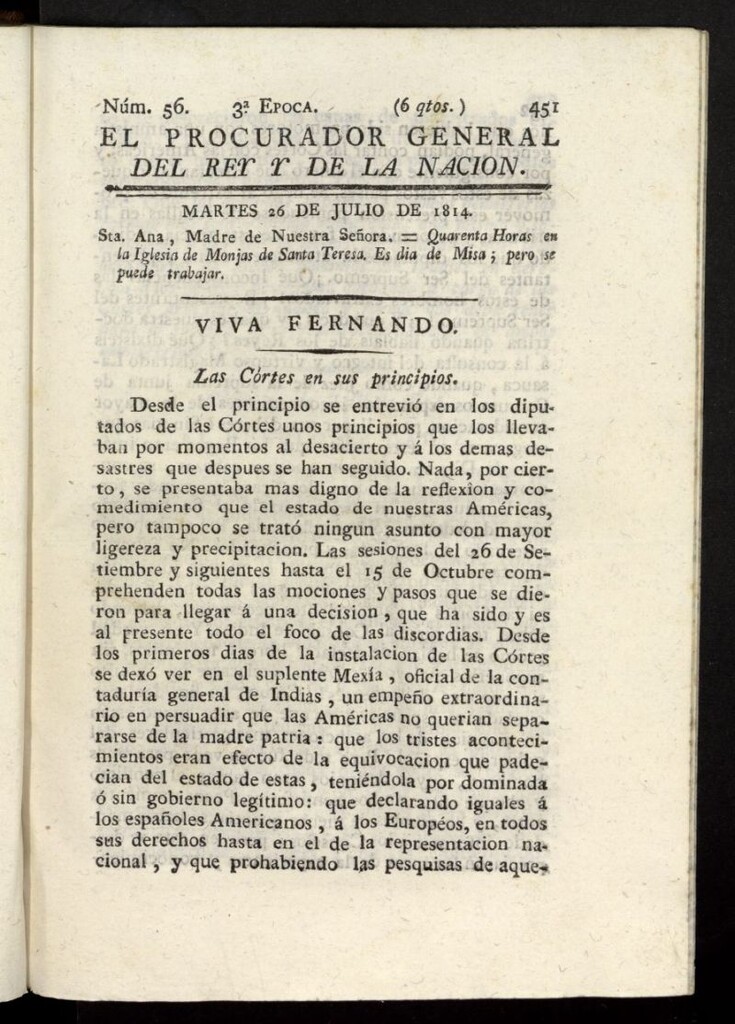 Miniatura de El Procurador General de la Nación y del Rey (Madrid) del 26 de julio de 1814, nº 56