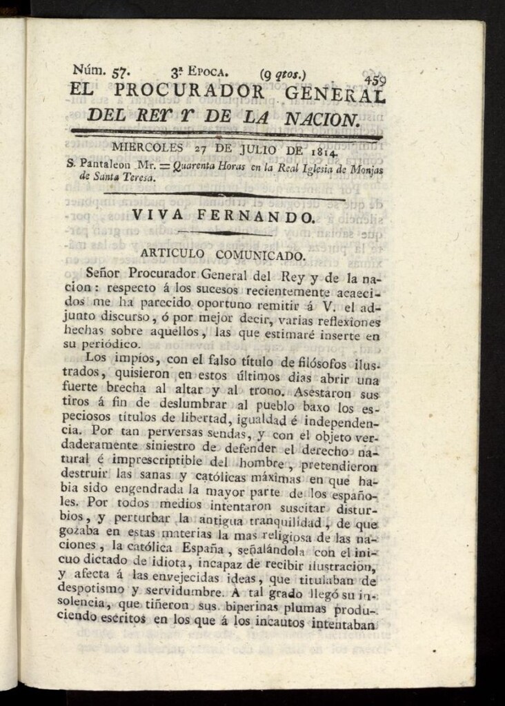 Miniatura de El Procurador General de la Nación y del Rey (Madrid) del 27 de julio de 1814, nº 57