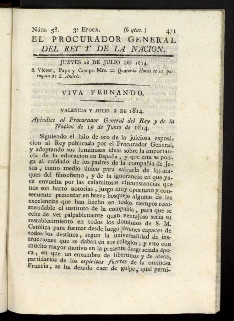 Miniatura de El Procurador General de la Nación y del Rey (Madrid) del 28 de julio de 1814, nº 58