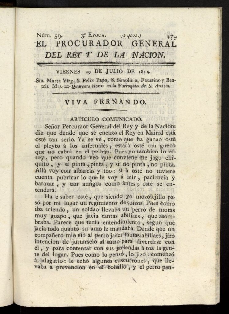 Miniatura de El Procurador General de la Nación y del Rey (Madrid) del 29 de julio de 1814, nº 59