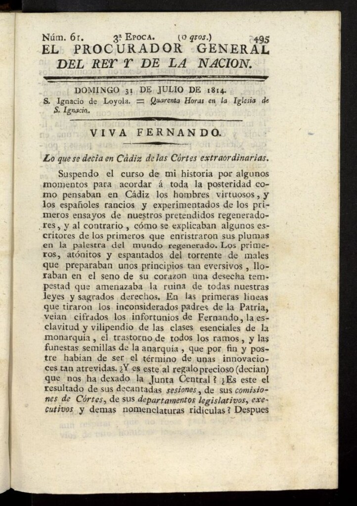 Miniatura de El Procurador General de la Nación y del Rey (Madrid) del 31 de julio de 1814, nº 61