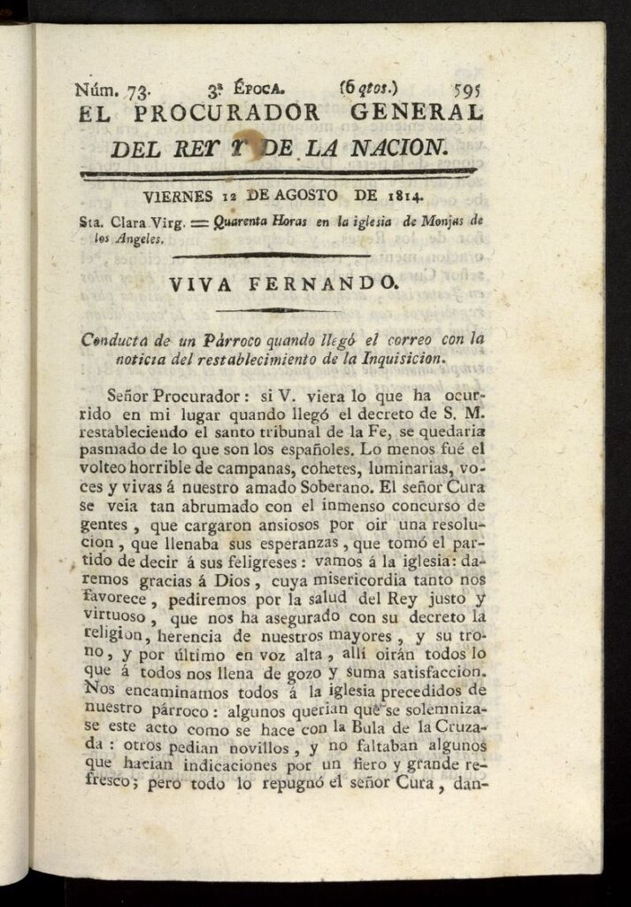 Miniatura de El Procurador General de la Nación y del Rey (Madrid) del 12 de agosto de 1814, nº 73
