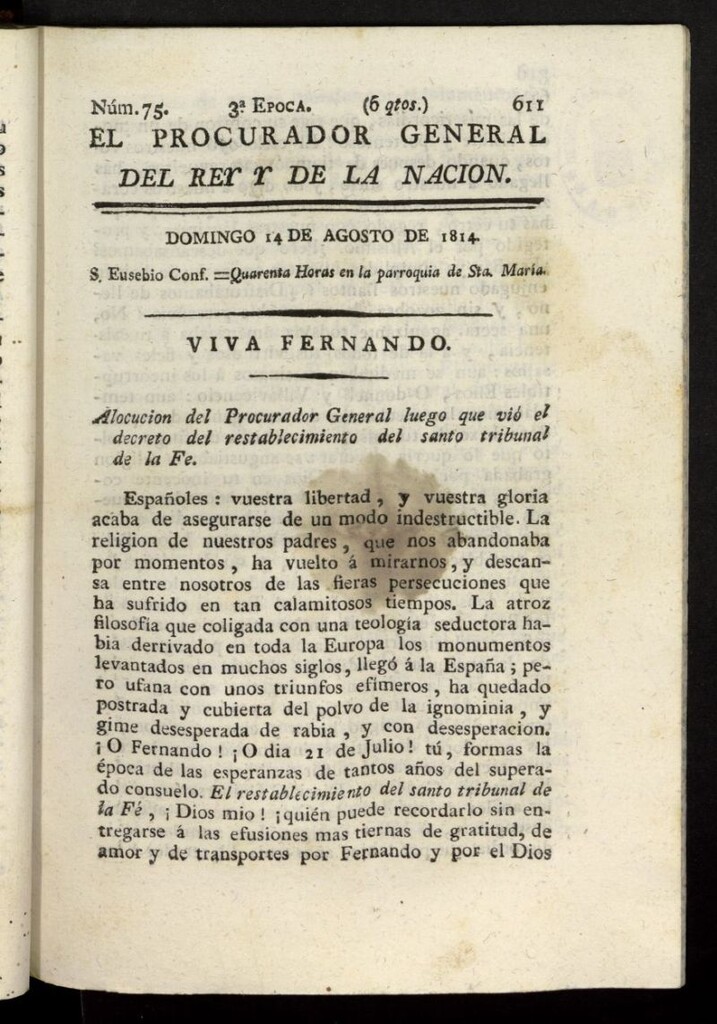 Miniatura de El Procurador General de la Nación y del Rey (Madrid) del 14 de agosto de 1814, nº 75