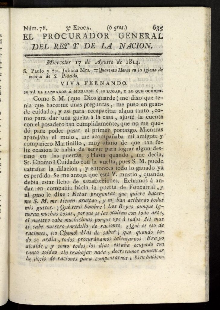 Miniatura de El Procurador General de la Nación y del Rey (Madrid) del 17 de agosto de 1814, nº 78