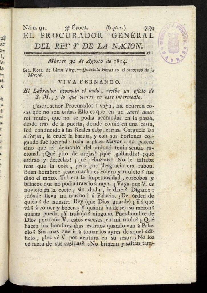 Miniatura de El Procurador General de la Nación y del Rey (Madrid) del 30 de agosto de 1814, nº 91